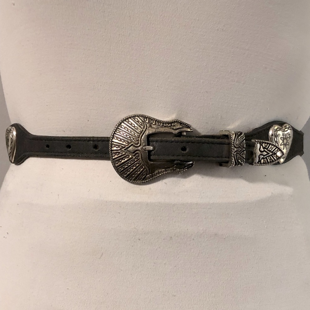 Texas Leather Black Leather with Silver Toned Heart Conchos Women’s Size 28